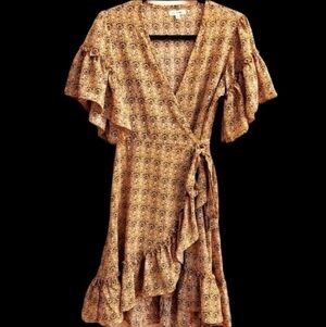 MAX STUDIO Ruffled Hi/Lo Yellow Floral Crepe Wrap Dress